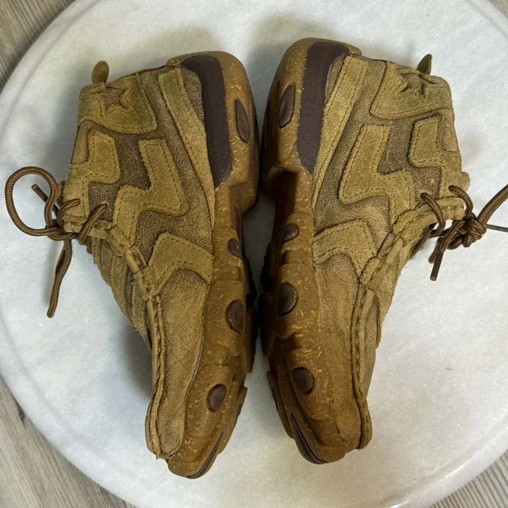 Twisted X Kids Brown Leather Star Overlay Driving Moccasins Lace Up Shoes farm *